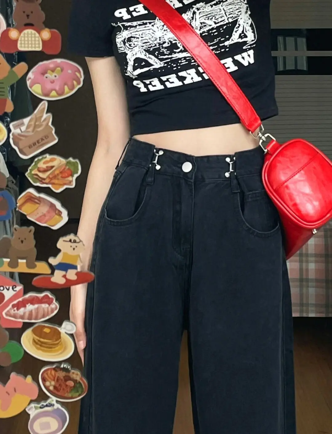 ارتفاع الخصر مستقيم الساق بلا الجينز المرأة الخريف بنطال ذو قصة أرجل واسعة التخسيس فضفاض الطابق طول بنطلون حجم كبير Faion