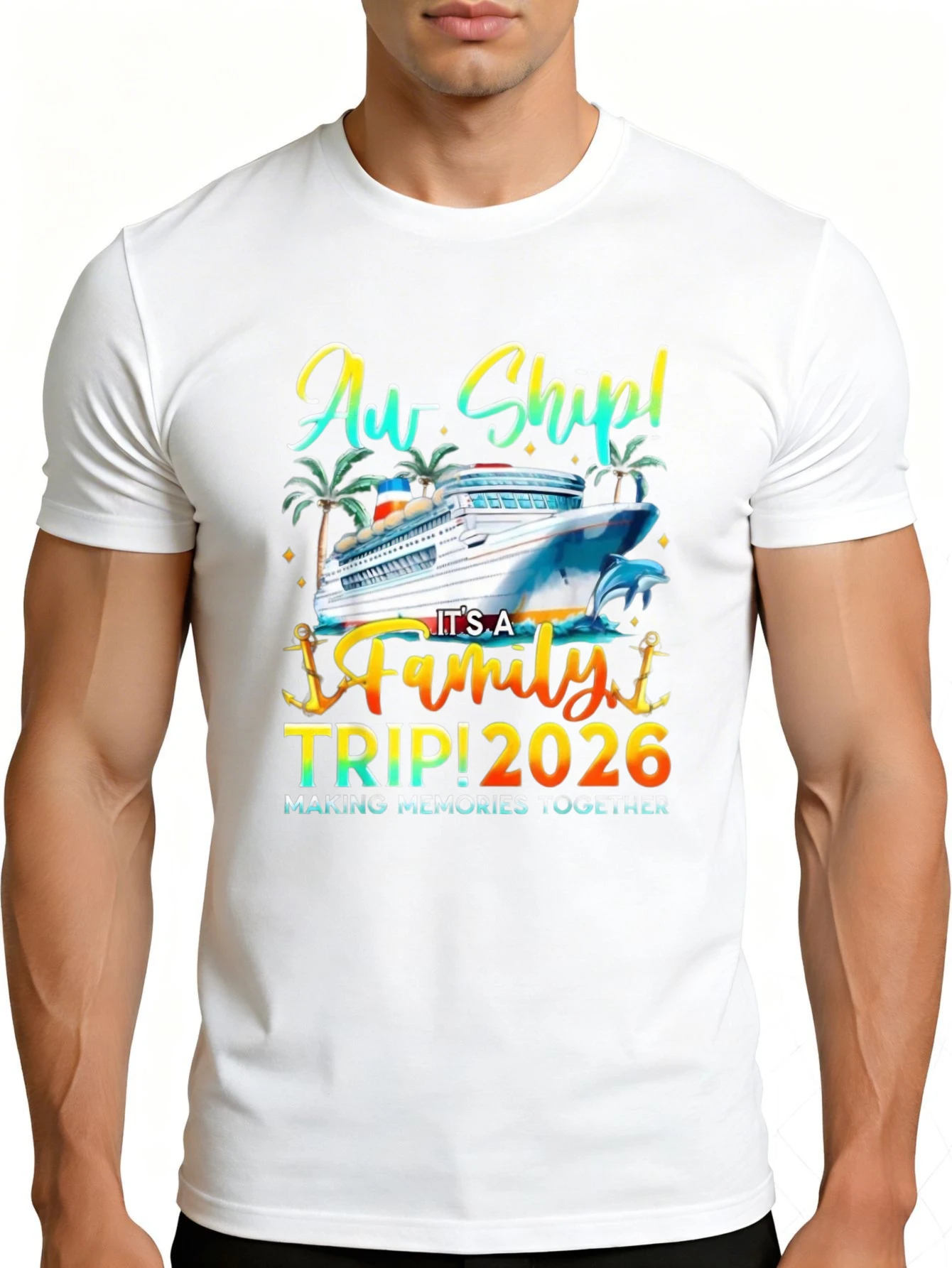 Casual Summer Style Men's T-Shirt with Cruise Ship Family Travel 2026 Design, Perfect for Vacations and Trips, Is a Perfect Gift for Family and Loved Ones.