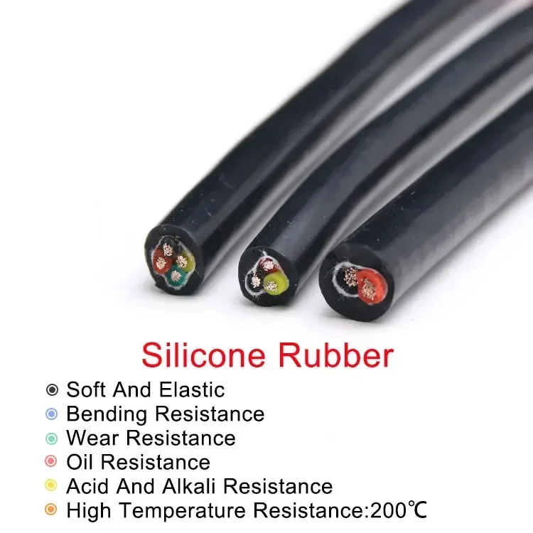 1M Sqr.0.3 0.5 0.75 1 1.5 2 2.5 4mm Ultra Soft Silicone Rubber Cable 2 3 4 Cores Insulated Flexible Copper High Temperature Wire