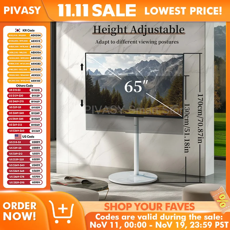 Mobile Moving Smart Television Screen Floor 40-65Inch Smart Google Android Tv Stand Rolling Holder Monitor Shelf for Home Office