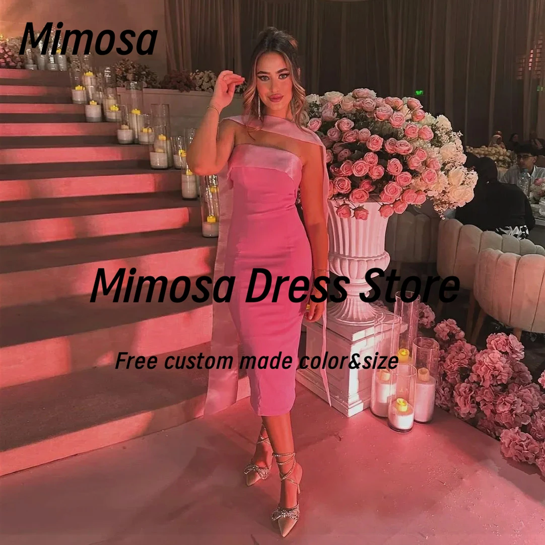 

Mimosa Vestidos Des Prom Dresses Strapless Sexy Back Evening Gowns with Shawls Tea Length Cocktail Party Dress Customized