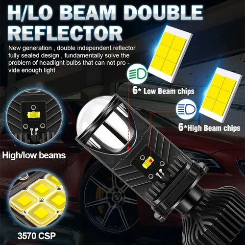 Imagen 2 del producto Bombillas de faros de proyector LED H4, lente Bi LED de 90W con ventilador de refrigeración, Mini lente de proyector H4, bombilla de haz alto 6000K 12V