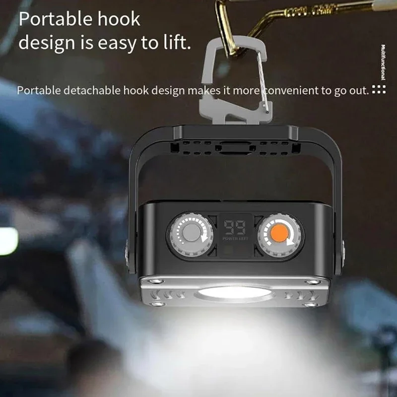 COB LED ضوء التخييم، ستبليس يعتم الفيضانات السوبر مشرق 1200LM مع قوس المغناطيس 8000mAh للطوارئ، المرآب العمل