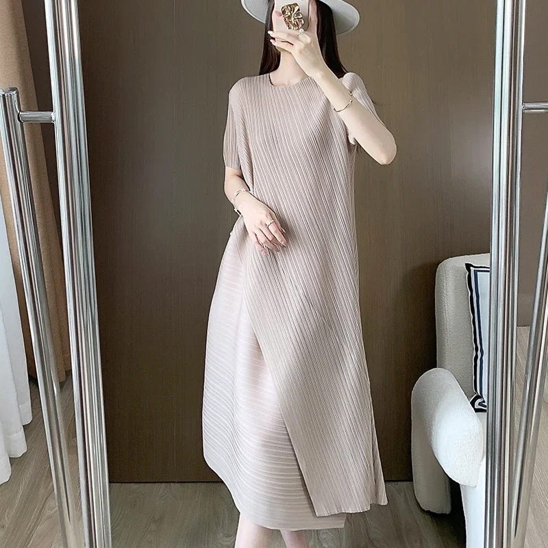 Miyake Folded Spliced Dress for Women\'s 2025 Summer New Unique Design with A Slim and Loose Style Maix Dress