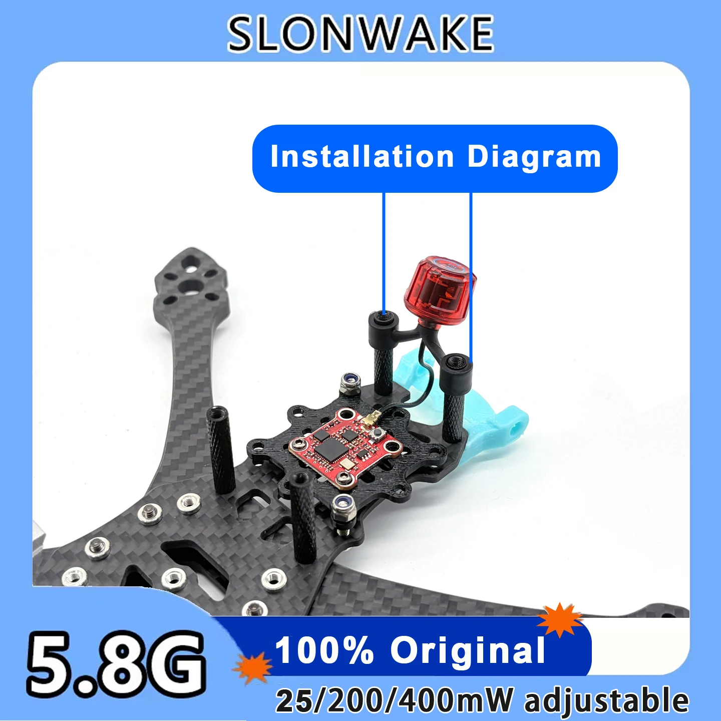 SLONWAKE Nano 5.8Ghz 48C VTX 25mW/200mW/400mW adjustable Image Transmission VTX 16*16mm support osd for RC FPV Racing Drone