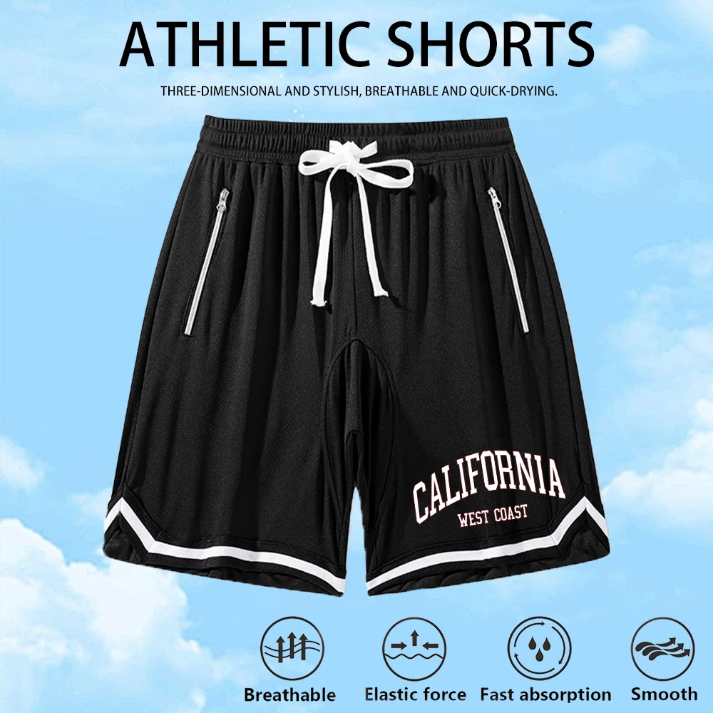 

Men's Mesh Breathable Basketball Training Shorts With Printed Text Stylish Casual Running Shorts Perfect For Fitness Training