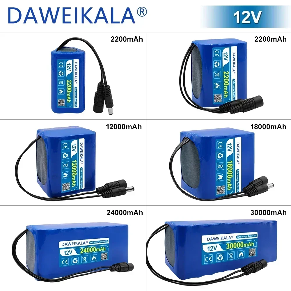 12V Rechargeable Battery 12V 30000mAh 18650 Lithium Battery Pack Capacity DC 12.6V 30Ah LED lights Cam Monitor with Charger
