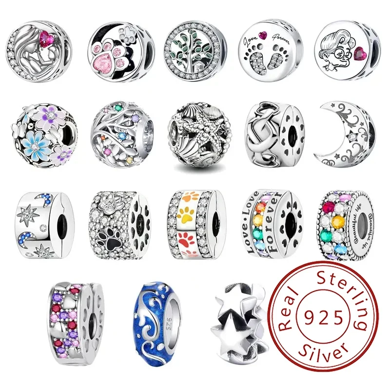 925 Sterling Silver Paw Footprint Stars Moon Charms Beads Fit Original Pandora DIY Bracelets Making Gift Of Fine Jewelry