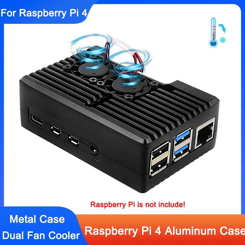 

Корпус Raspberry Pi 4, алюминиевый сплав, двойной вентилятор, активный пассивный охлаждающий защитный корпус для Raspberry Pi 4