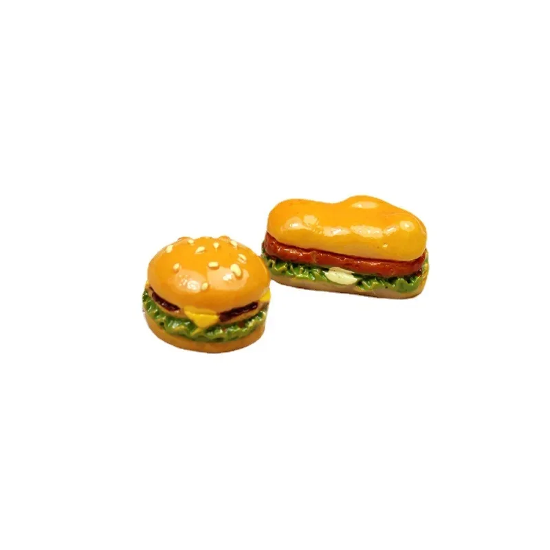 Abalorios de resina con forma de hamburguesa, cabujones planos, comida, casa de muñecas, miniaturas, pastel, Kawaii, accesorios para manualidades