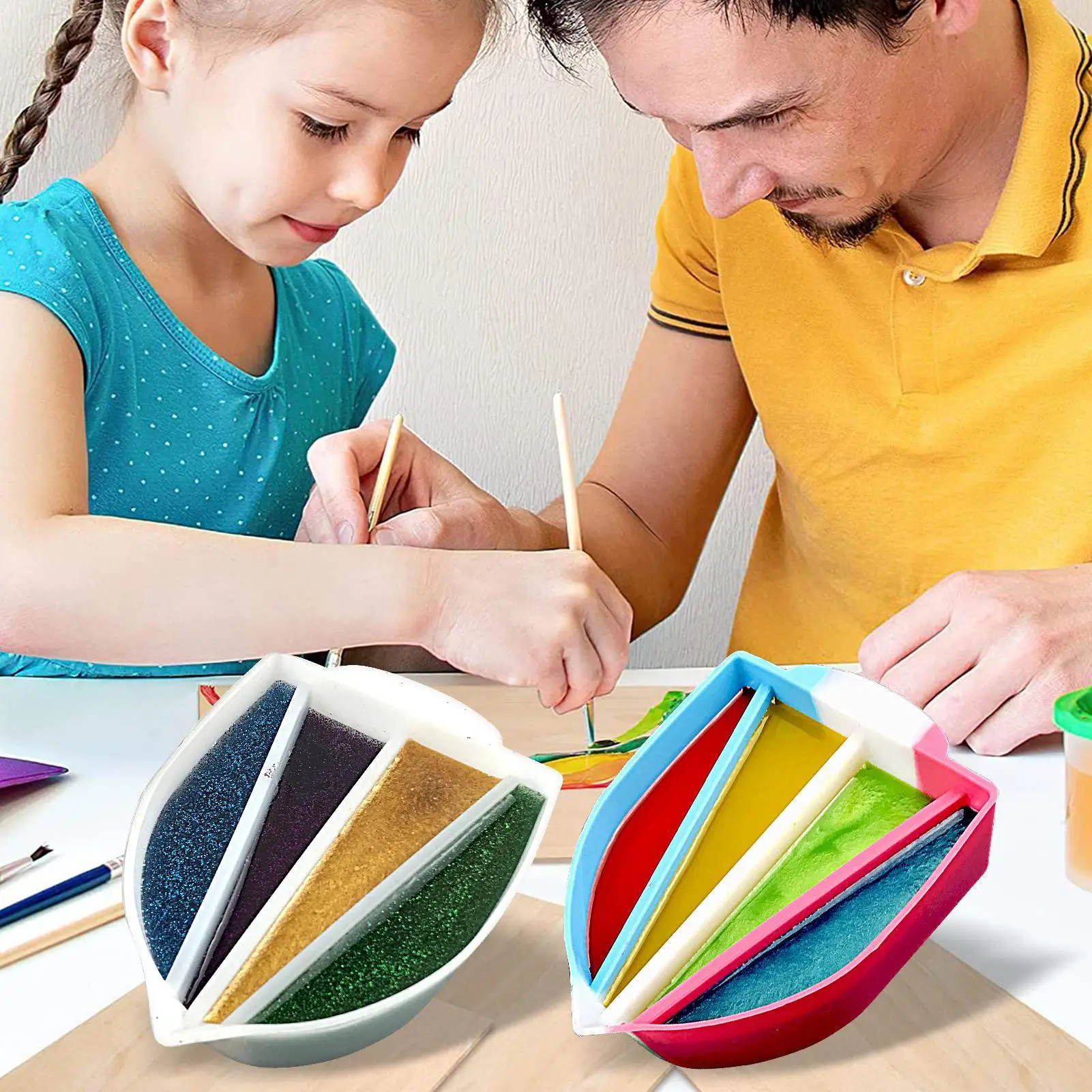 

Разделенные чашки для заливки краски Силиконовые чашки для смешивания с 4-канальными многоразовыми принадлежностями для рисования для творческого проекта Искусство смолы