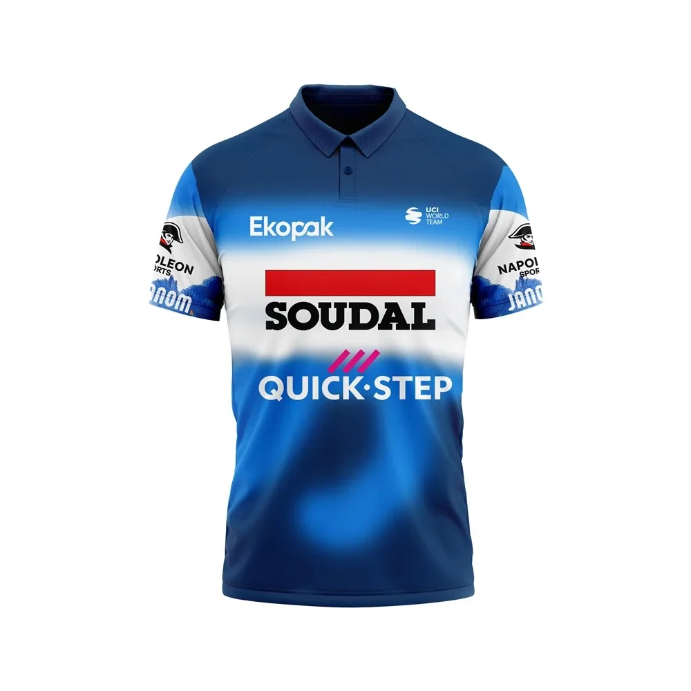 SOUDAL QUICK-STEP 2024 Koszulka kolarska Letnia koszulka sportowa na świeżym powietrzu Odzież oversize Męska koszulka POLO