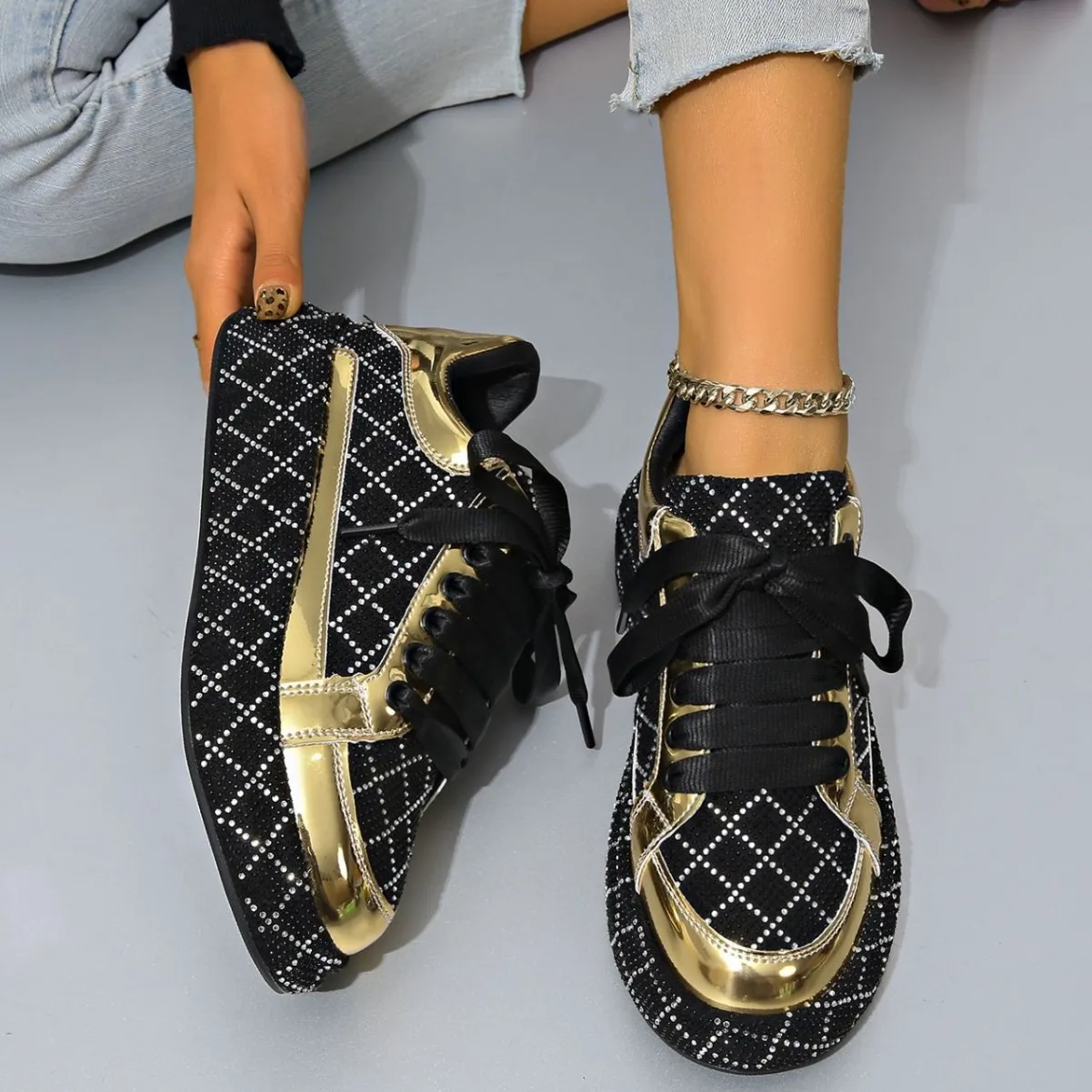 

Новинка 202, женская повседневная обувь на платформе со стразами, женская дышащая повседневная спортивная обувь с низким вырезом, женская обувь