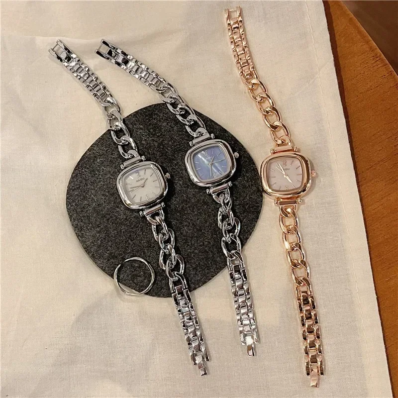 Relojes de moda Para Mujer, Fritillaria azul marino de lujo, reloj con esfera cuadrada pequeña, pulsera de Metal, Relojes de pulsera Para Mujer