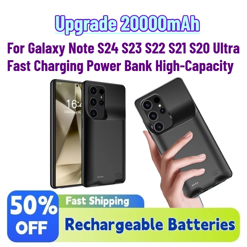 

Upgrade 20000mAh Wireless Battery Charger Case for Samsung S24 S23 S22 S21 S20 Ultra Fast Charging Power Bank High-Capacity