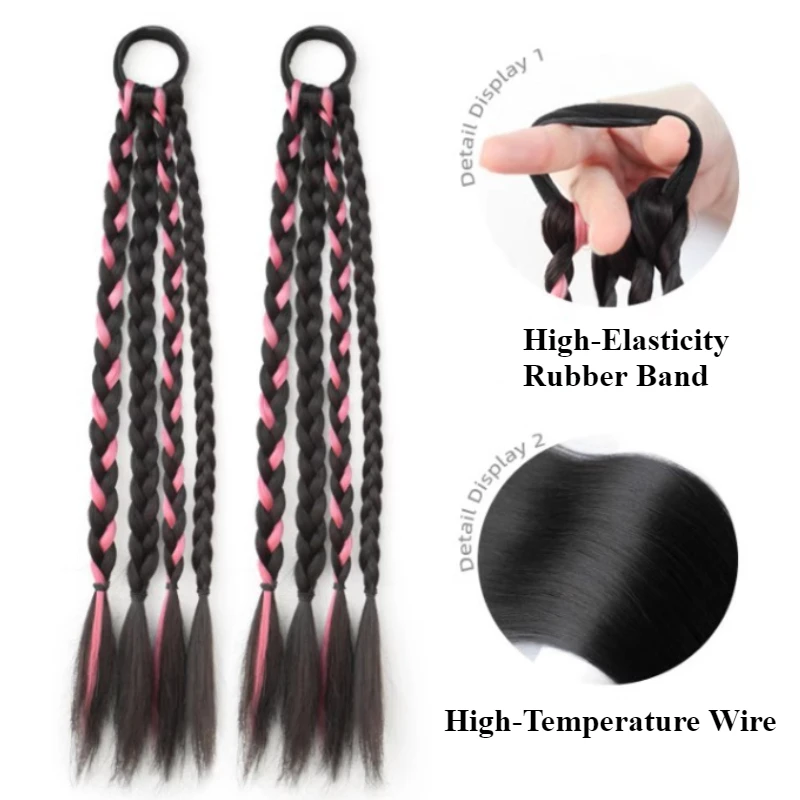 Synthetic Twist Braid Wigs Ponytail Extensions With Rubber Band Boxing Braided Hair Extensions Black Natural Wig Women's Braided