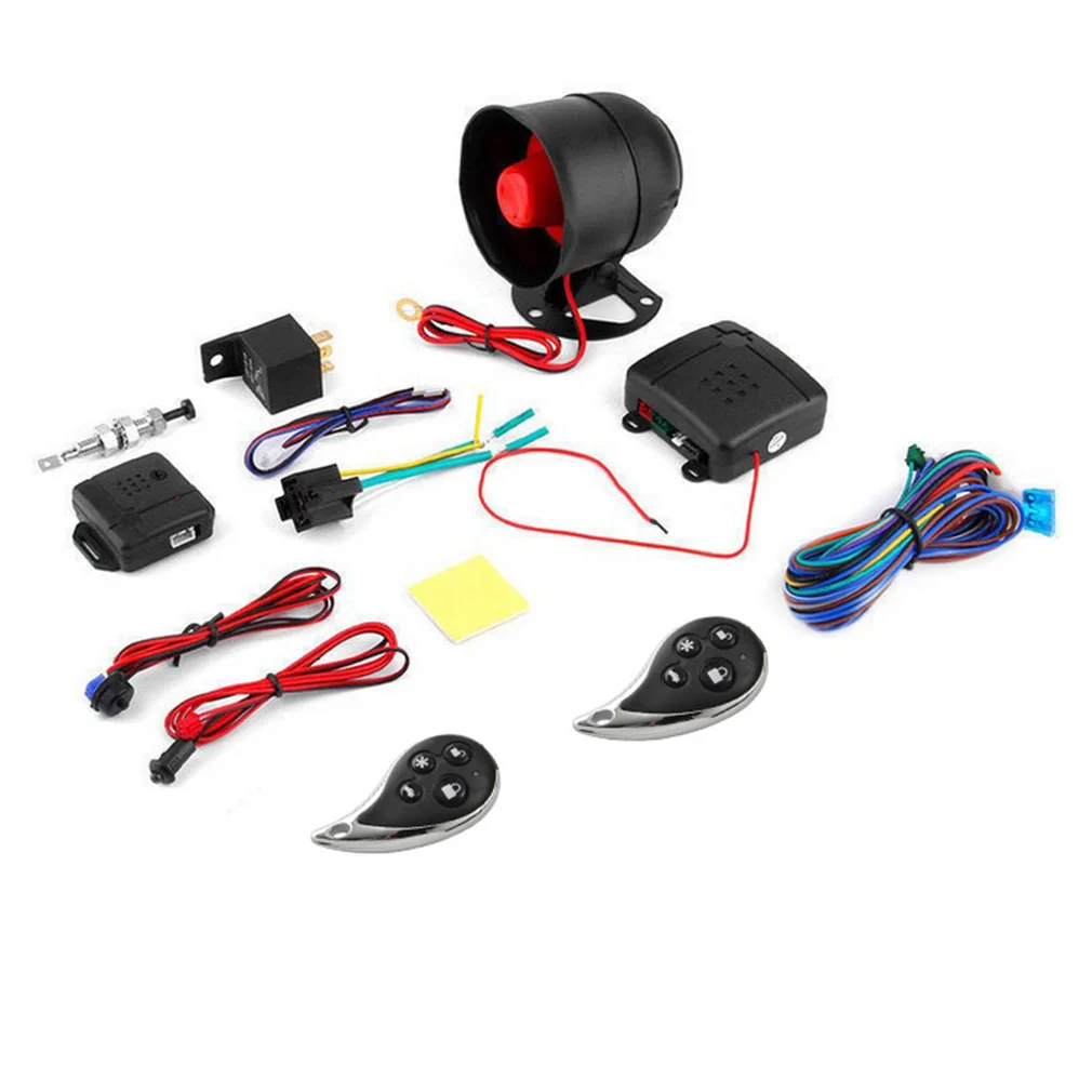 Car Auto Burglar Alarm Universal Car Alarm Security System Keyless Entry with 2 Remote Controls Door Lock Siren Wiring Harness