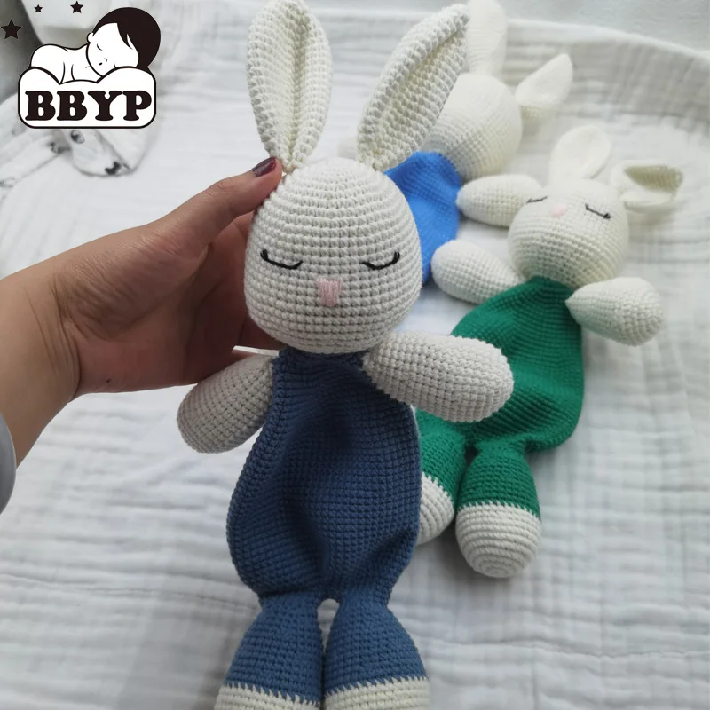 Baby Cuddling Towel Cotton Stuffed Rabbit Doll with Noise Soother Appease Towel Bib Newborn Sleeping Nursing Towel Drooling Bibs