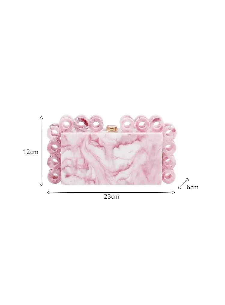 Women Female Flap Elegant Color Small Ring Decoration Purses And Handbags Wedding Party Marbling Acrylic Box Evening Clutch Bags