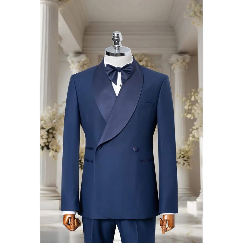 

Men Patchwork Two Piecs Jacket Pants Double Breasted Blue Elegant Clothing Daily Social Commute Suits