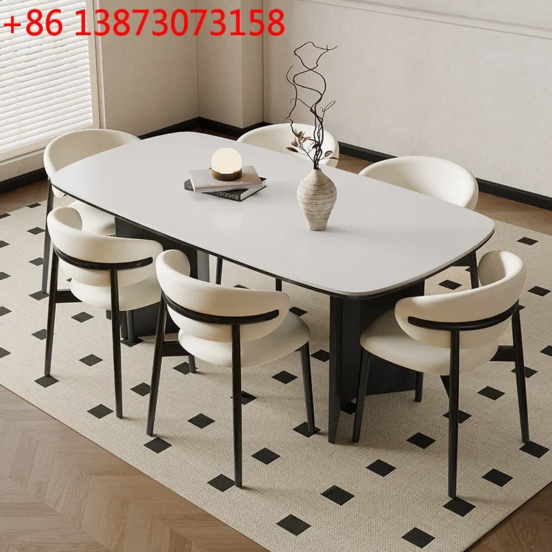 French retro solid wood 2024 new black slate furniture cream American Chinese antique Japanese living room dining table