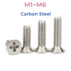 Nickel Plated Carbon Steel Cross Flat Countersunk Head M1 M1.2 M1.4 M1.6 M1.7 M2 M2.5 M3 M3.5 M4 M5 M6 Phillips Screws Bolts