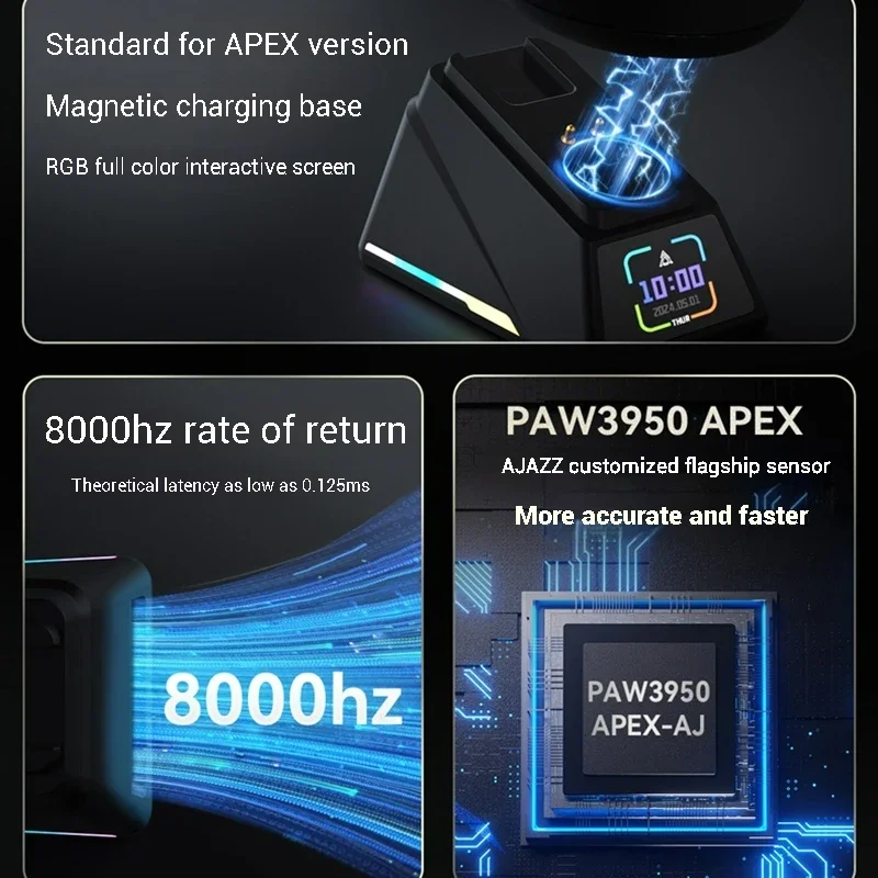 AJAZZ-ratón de juegos AJ179 Apex, nuevo lanzamiento, PAW3950/3395, ligero, inalámbrico, modo Triple, 8k, respuesta de frecuencia, baja latencia