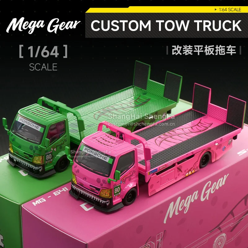 

Коллекционная модель Mega Gear 1:64: Модифицированный прицеп-платформа с розовым динозавром, литая под давлением, из сплава, для коллекции