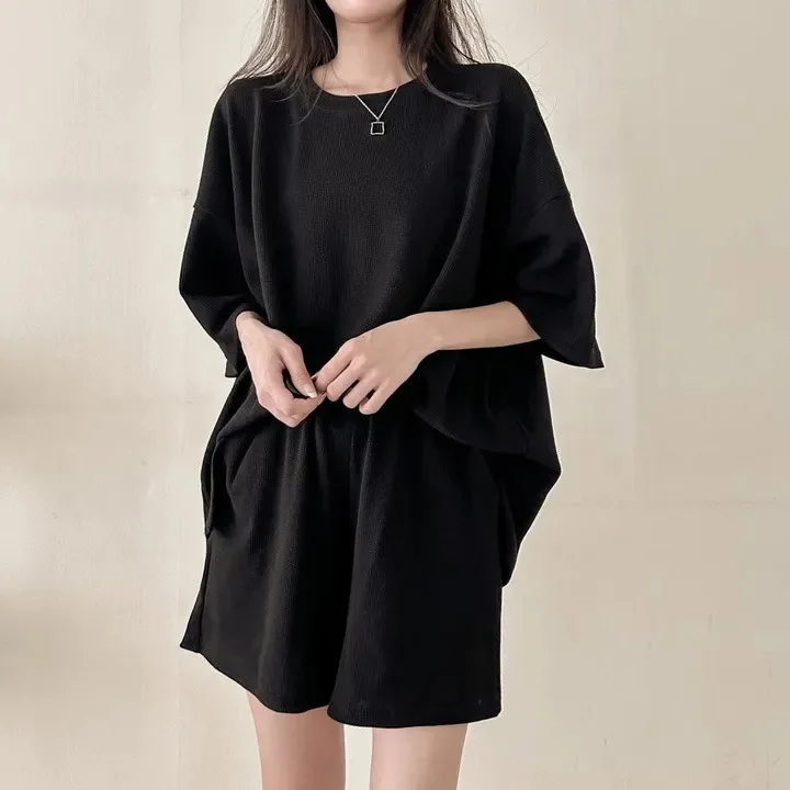 Summer Student Korean Style Loose-fit Tracksuit Solid Color Women Sports Suit Short Sleeveless Cotton Shorts Casual 2 Piece Sets