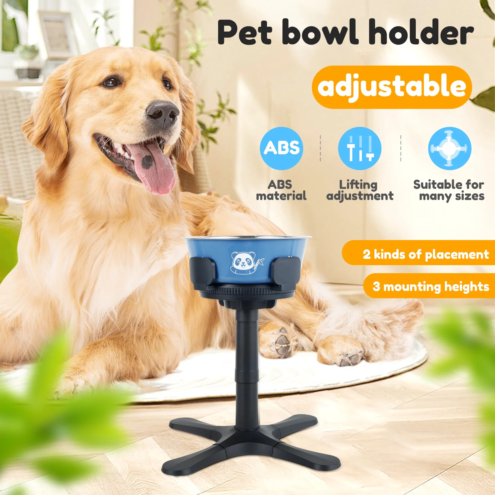 Adjustable Dog Bowl Stand Stable Elevated Dog Bowl Stand With Stainless Steel Bowl 2 Placement Modes Non Slip Tilted Pet Bowl