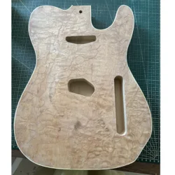 Unfinished Piulownia Wooden Barrel, Water Wave Maple Veneer, Beautiful T-Style Electric Guitar Body, Defective, Unfinished