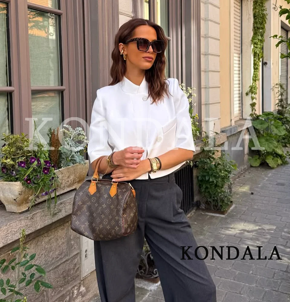 

KONDALA Elegant Office Lady White Blazer Summer Trendy Short Sleeve Blazer New 2026 Fashion Holiday Commute Ladies Short Blazer