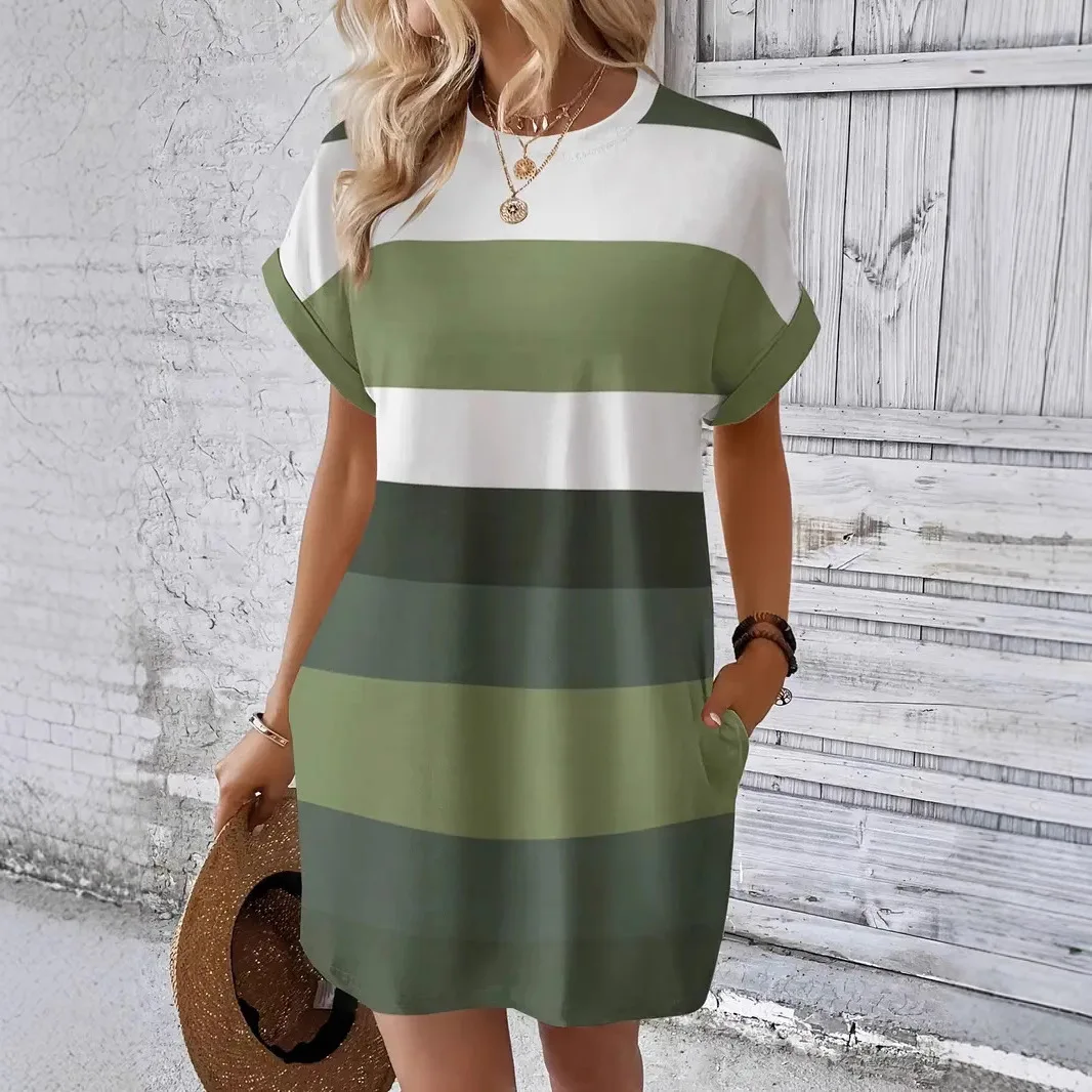 

2026 summer casual style casual women's clothing milk silk pullover crew neck dress commuter
