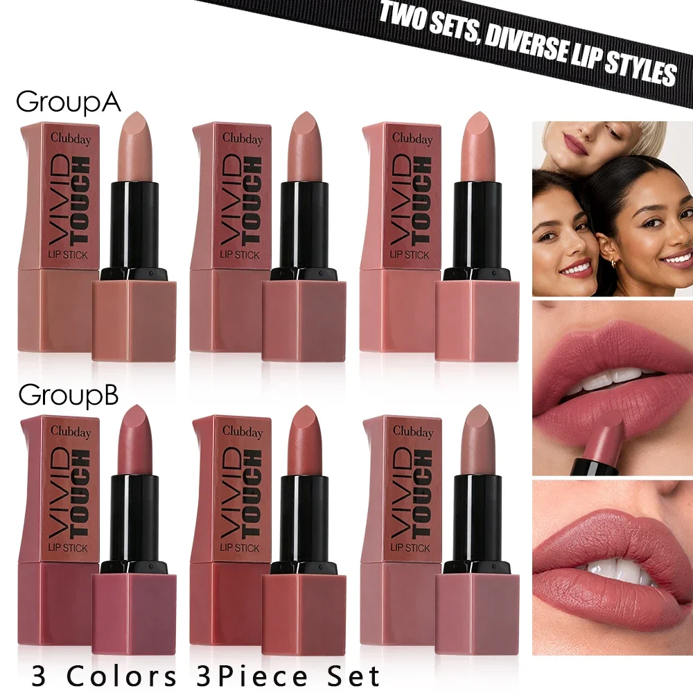 3‑Pack Velvety Matte Lipstick Set, Nude Shades, Non‑Drying, Long Lasting Fade‑Resistant, Portable Women Daily Lip Makeup
