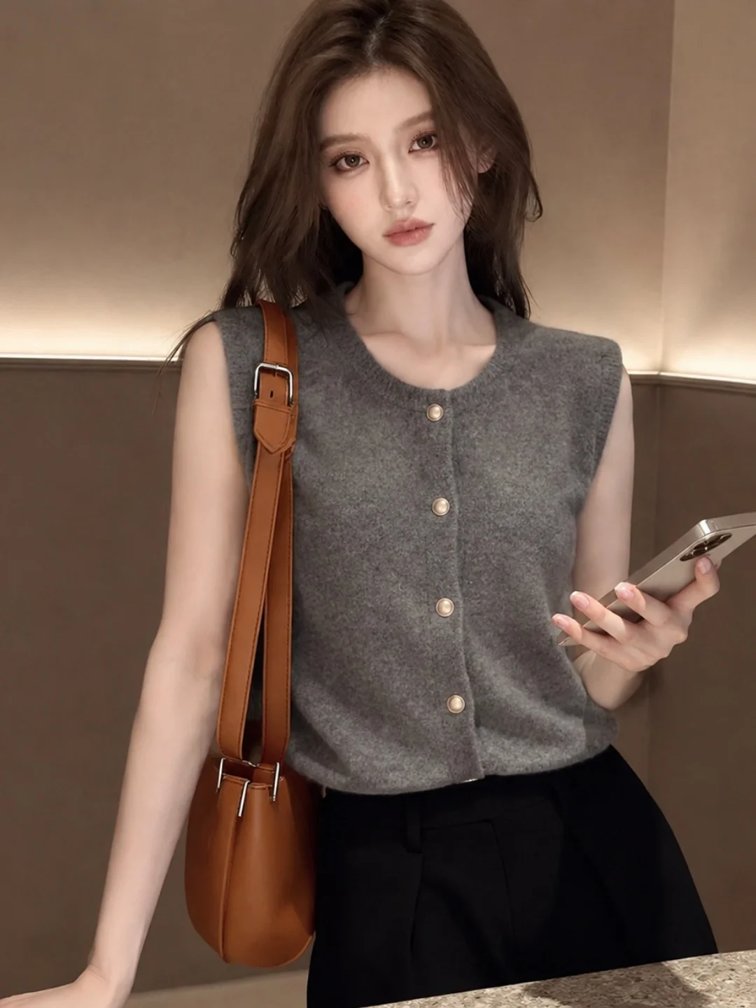Soft Comfortable Knitted Vest Women's Fashion Sleeveless Design Sensation Single Button Autumn New Arrival Poet Lin Commute S...