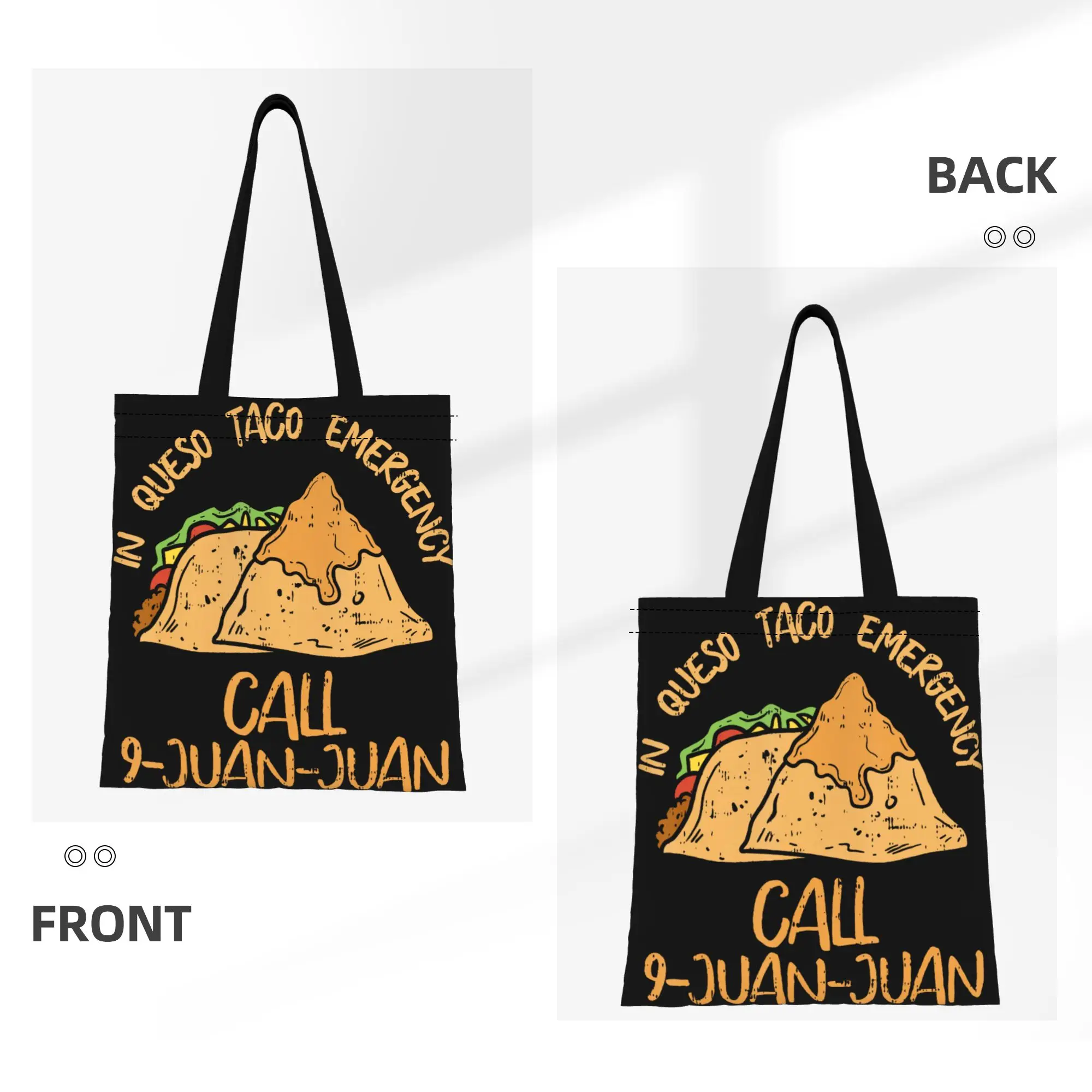 1PC Large Capacity  Taco Call 9 Juan Mexican Cinco De Mayo Canvas Tote Bag Foldable Chic Pattern No Closed Design