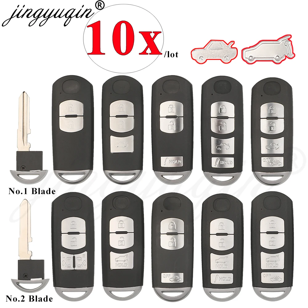 Jingyuqin 10pcs for Mazda 2 3 6 9 CX-3 CX-5 CX-9 MIATA Atenza Axela Smart Remote Car Key Shell Case Fob MAZ24R MAA24 Replacement