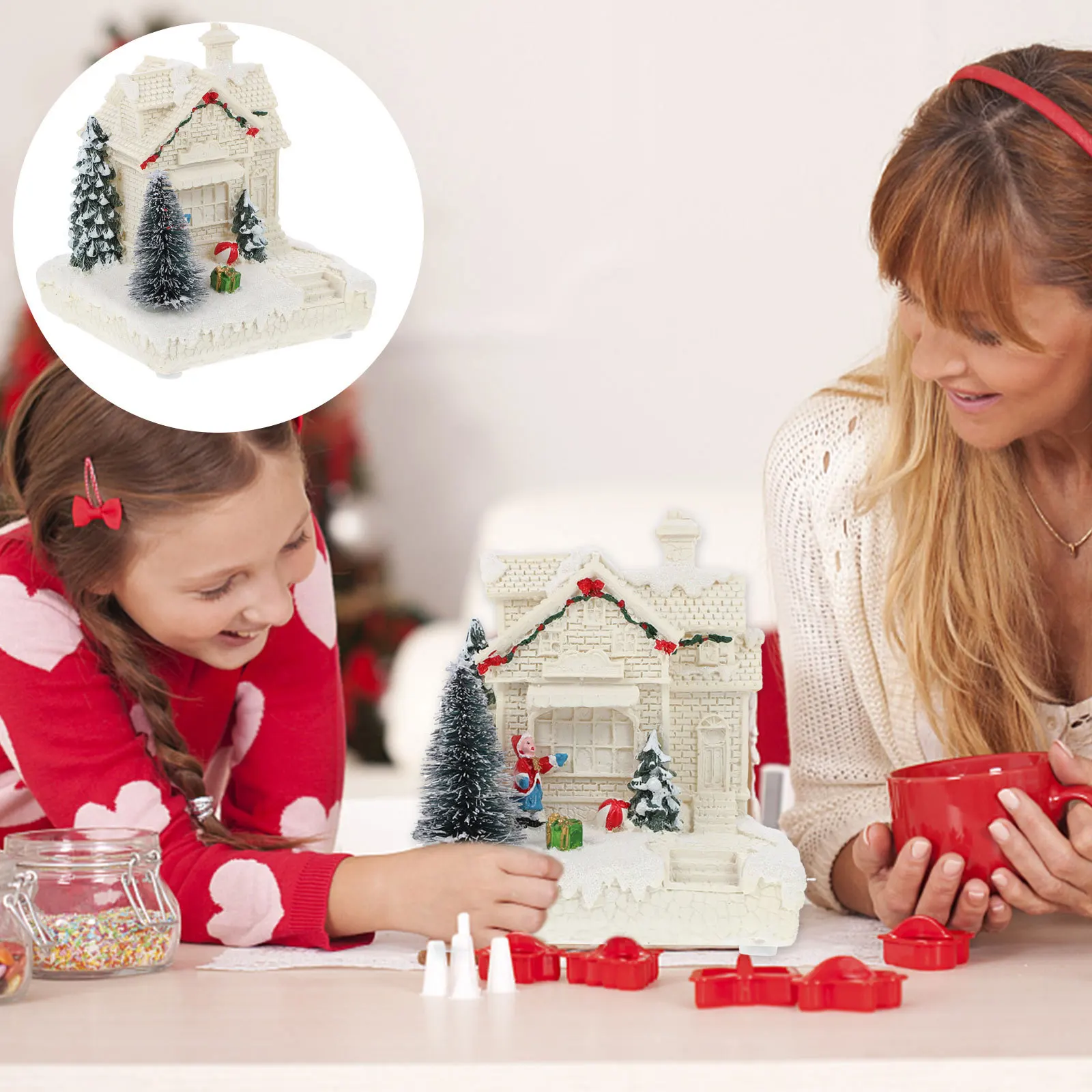 1Pcs Mini Christmas House Decorative Luminous Resin Ornament Festive Desktop Decor Xmas Party Supplies Chic Gift