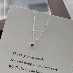 Silver Color Necklace Pendant For Women Jewelry Love Necklace Small Mini Red Heart Pendant Simple Heart Shaped Collar