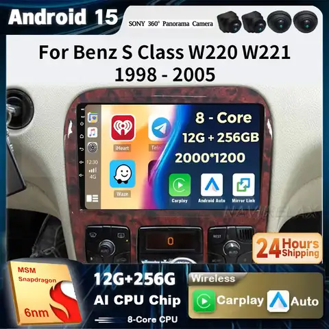 Radio samochodowe z Androidem 15 do Mercedes Benz Klasy S W220 S280 S320 S350 S400 S430 S500 S600 AMG 1998 - 2005 GPS WIFI + 5G Carplay DVD
