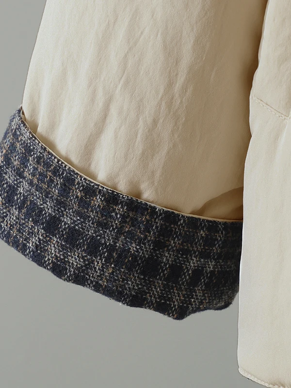 Coreano Sle Plaid Thiened Cotton Jaet Donna Inverno Caldo Colletto alla coreana Capispalla Lungo Sve Vestibilità regolare Bottone singolo