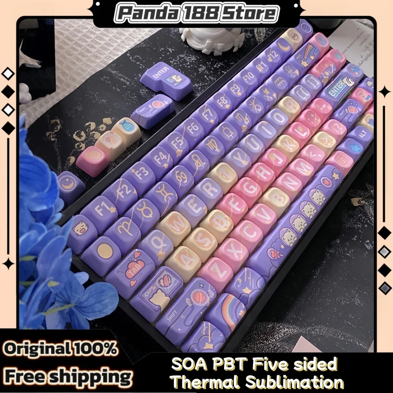 

Cat Candy Planet Theme Keycap Soa 128key Cherry Profile Pbt Hot Sublimation Mechanical Keyboard Animation Peripheral Game Keycap