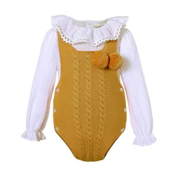 Pettigirl Baby Cute Girl Romper Sweater Newborn Boy Jumpsuit White Shirt Yellow Infant Clothing