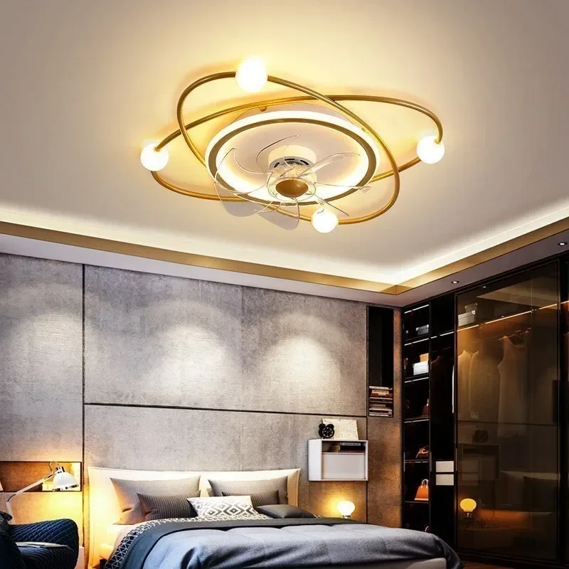 Nordic Ceiling Fan Light Large Wind Ceiling Bedroom Dining Room Fan Shaking Frequency Conversion Integrated Light