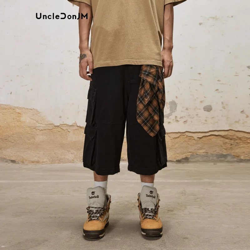 

Свободные укороченные брюки в стиле ретро с несколькими карманами, повседневные брюки длиной до икры с большими карманами