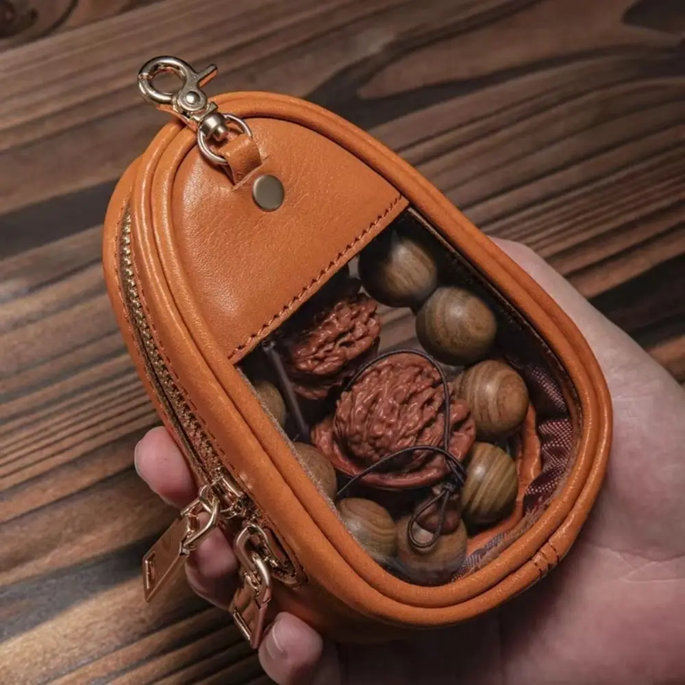 

Leather Material Portable Jewelry Bag Retro Style Transparent Design Travel Storage Bag Stylish Storage Portable Size