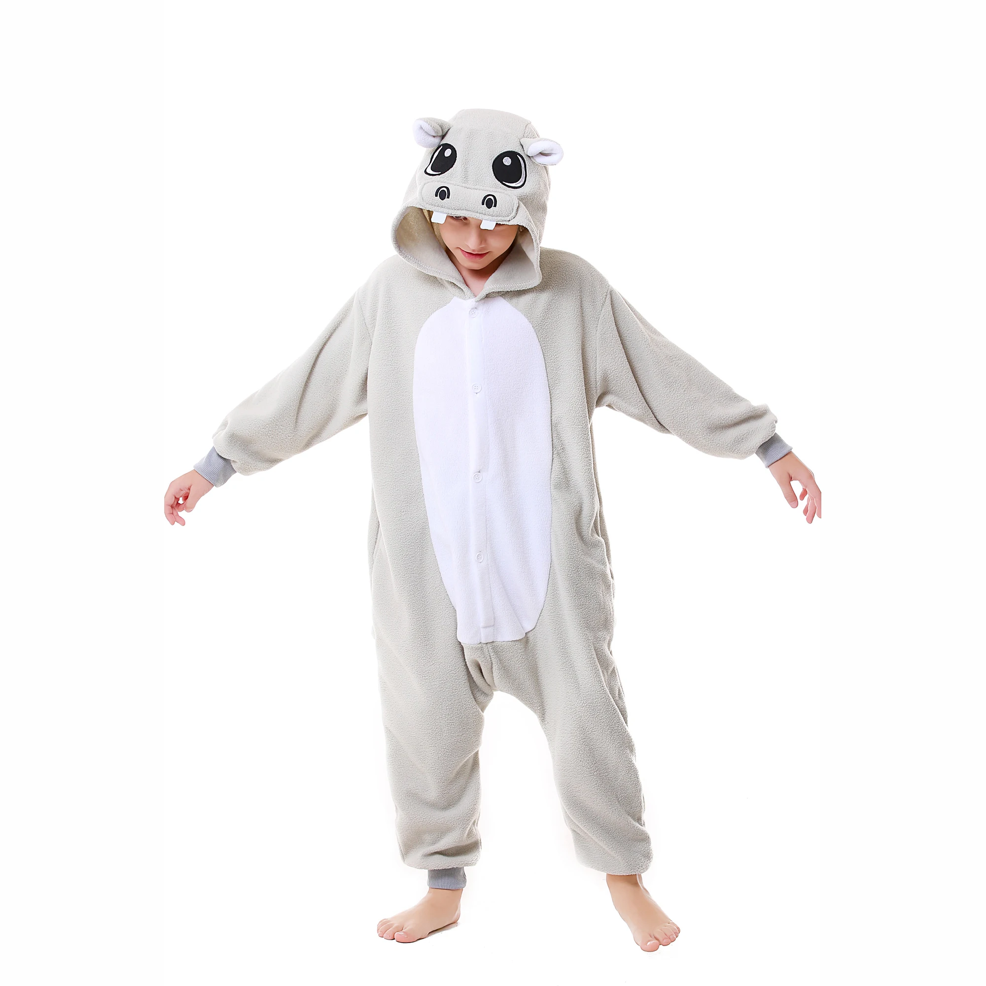 Kids Hippo Onesie Unisex Pajamas Halloween Christmas Cosplay Costume Jumpsuit Winter Soft Hooded One-piece Sleepwear Homewears