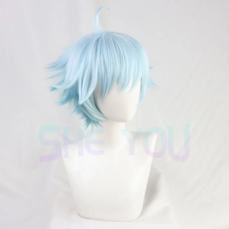 Chongyun Cosplay Wig Game Impact Chongyun Blue Gradient Short Heat Resistant Synthetic Hair Halloween Anime Wigs + Wig Cap