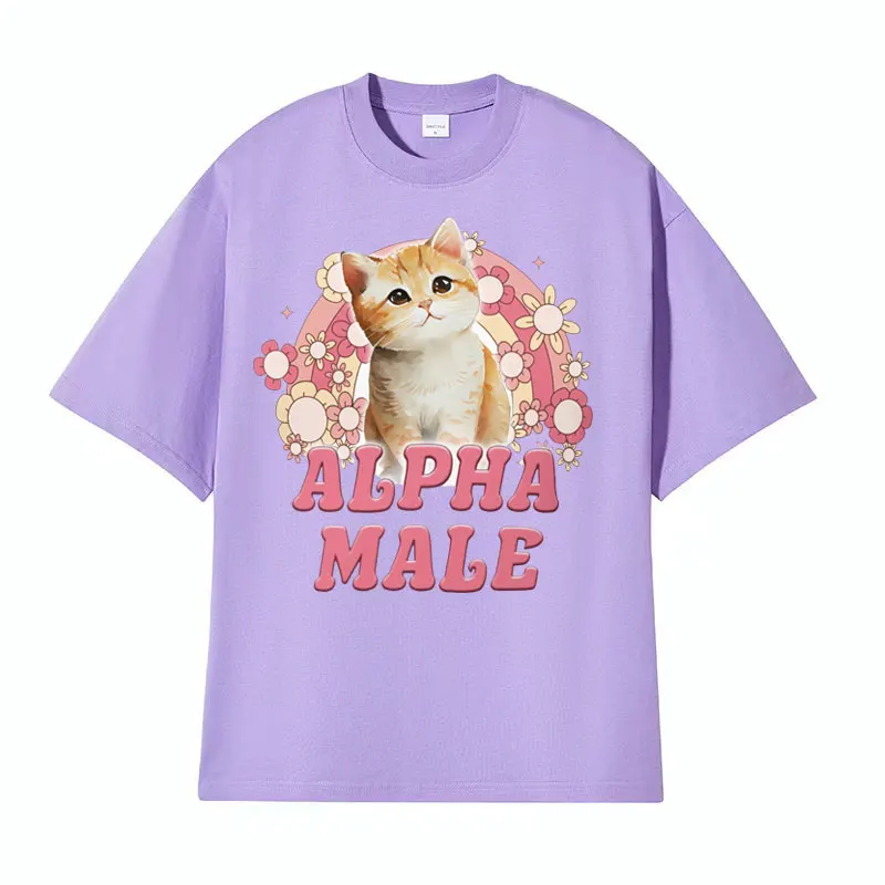 Alpha Male Cute Kitten Rainbow T Shirt Men Women Funny Cat Meme Graphic T Shirts Fashion Vintage Short Sleeve T-shirt Streetwear