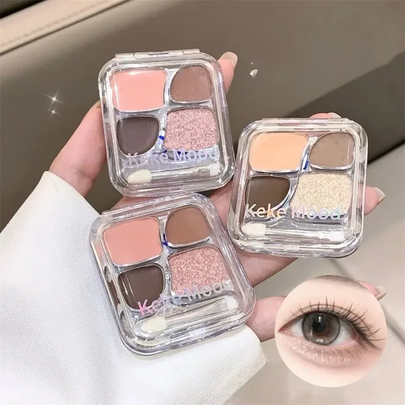 Paleta Cieni do Powiek 4 Kolory Różowo-Pomarańczowa Niska Saturacja Efekt Dymu Paleta Różowa Rozświetlająca Konturowanie Połysk Pigmenty do Makijażu Oczu